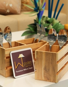 Teak Wood Cutlery Organizer