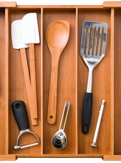 Wooden Adjustable Flatware Organizer